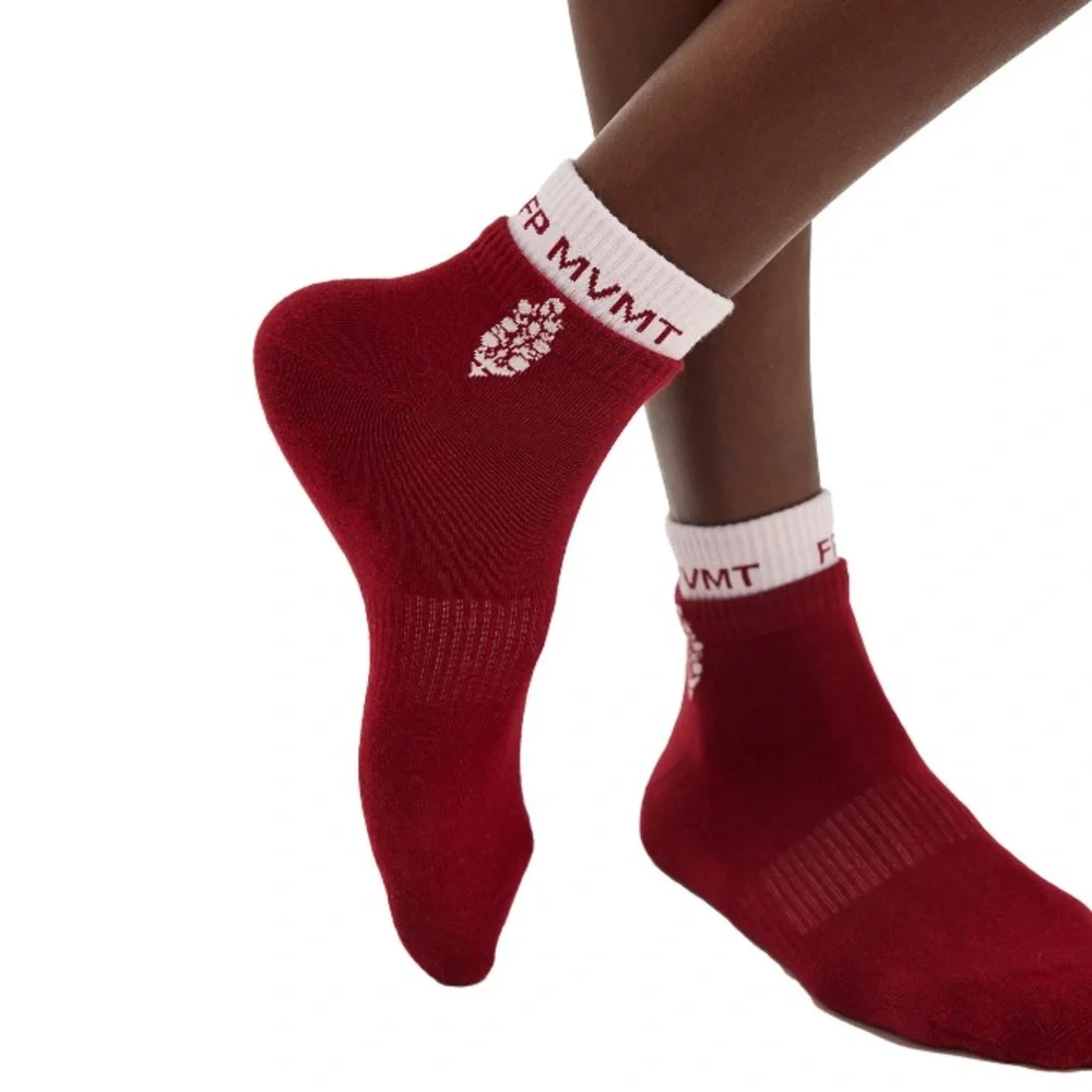 FP MOVEMENT Quarter Crew Court Socks Wine Red Blush Pink NWT